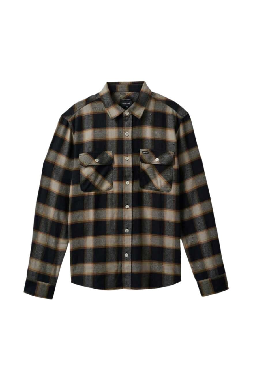 BRIXTON 20th Anniversary Bowery Flannel Black/Cream Men's Long Sleeve Button Up Shirts Brixton