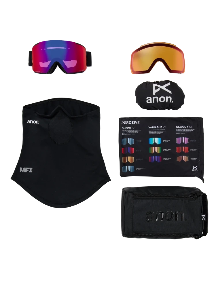 ANON M5 Black - Perceive Sunny Red + Perceive Cloudy Burst + MFI Face Mask Snow Goggle Snow Goggles Anon