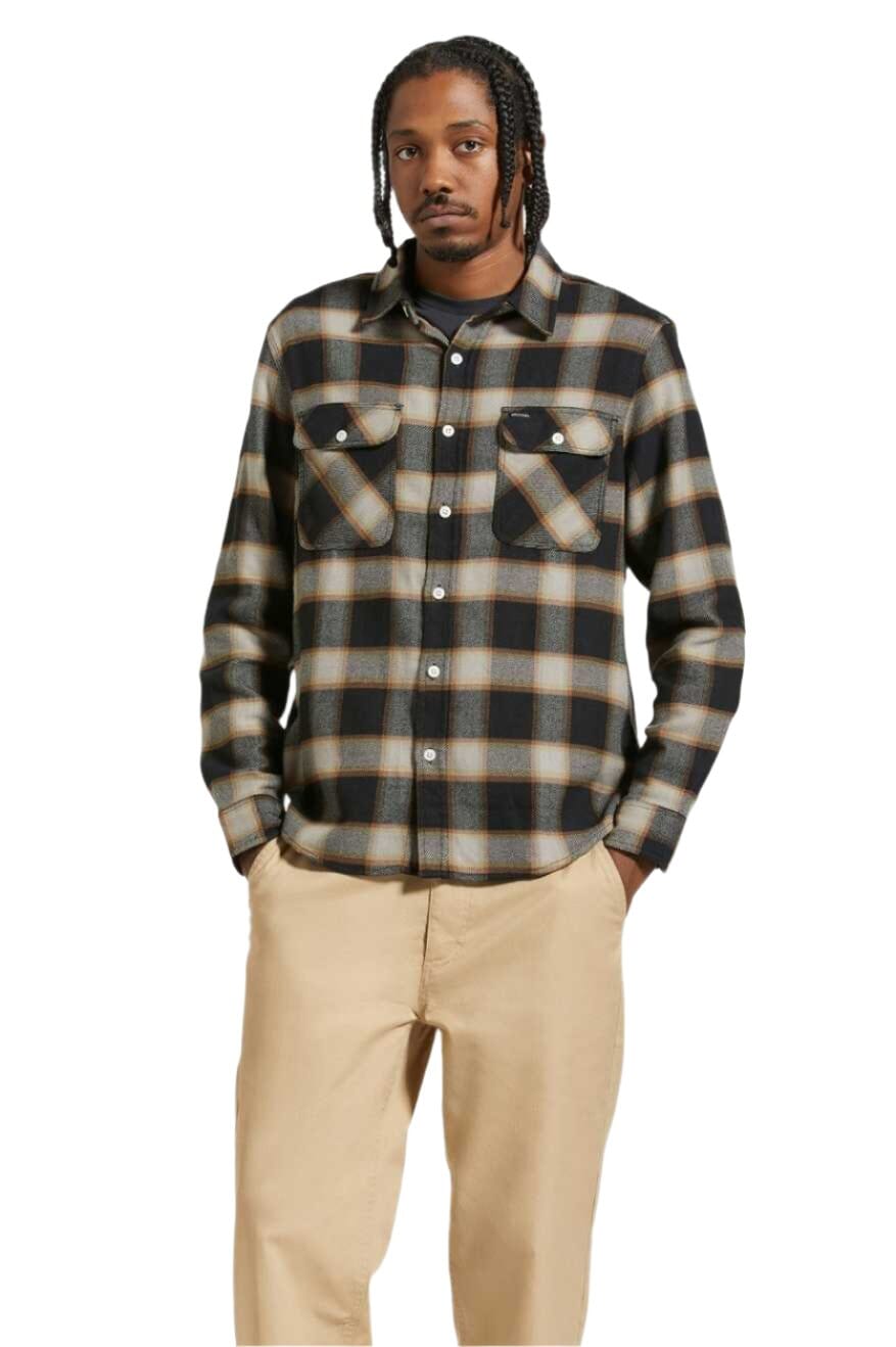 BRIXTON 20th Anniversary Bowery Flannel Black/Cream Men's Long Sleeve Button Up Shirts Brixton
