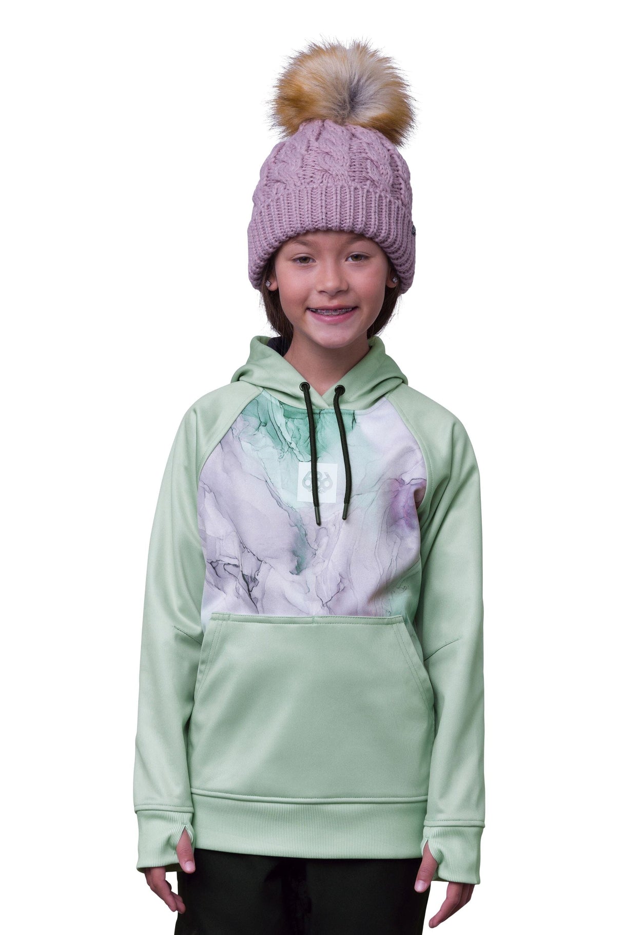686 Girl's Bonded Fleece Pullover Hoodie Dusty Sage Marble Girl's Hoodies 686