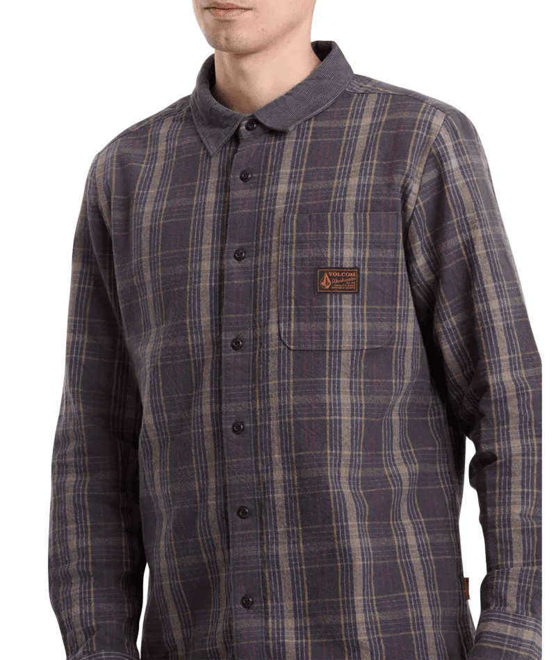 VOLCOM Stonevise Long Sleeve Flannel Asphalt Black Men's Flannel Shirts Volcom