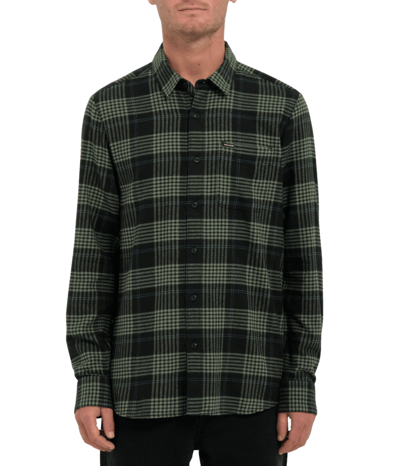 VOLCOM Caden Plaid Flannel Black Men's Long Sleeve Button Up Shirts Volcom