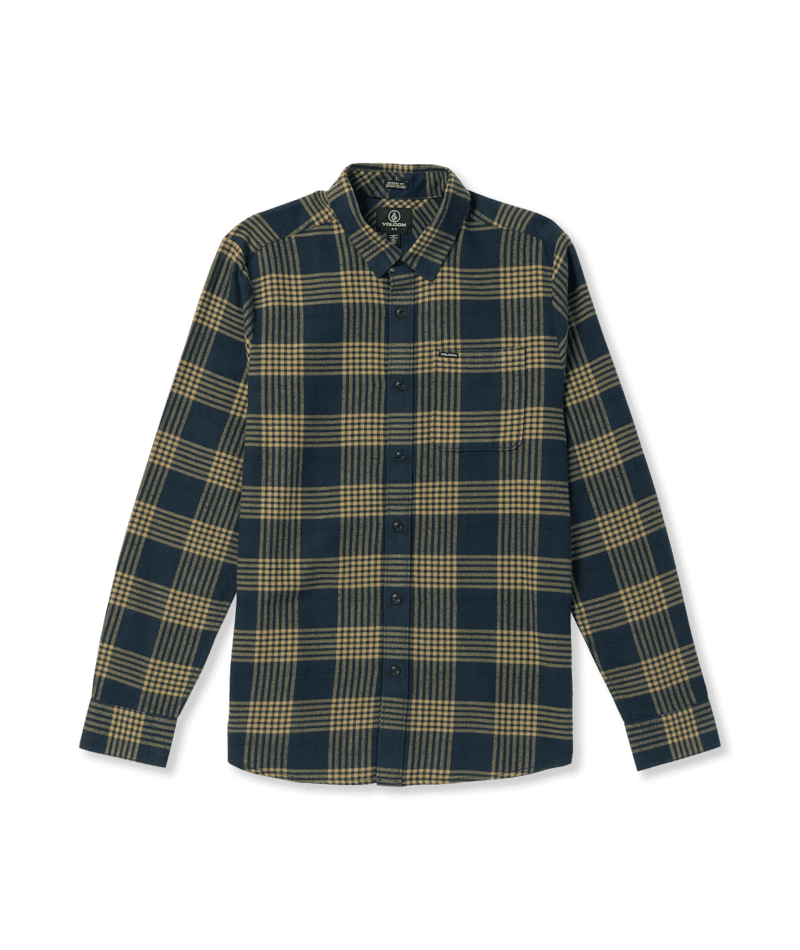 VOLCOM Caden Plaid Flannel Navy Men's Long Sleeve Button Up Shirts Volcom
