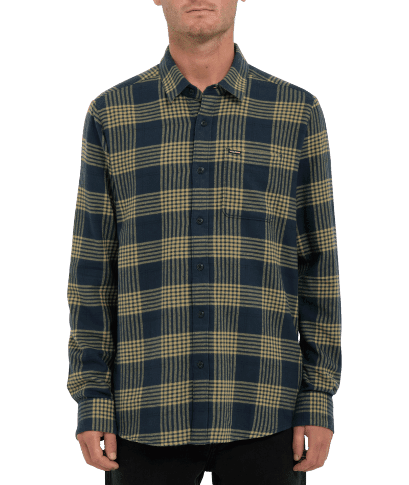 VOLCOM Caden Plaid Flannel Navy Men's Long Sleeve Button Up Shirts Volcom