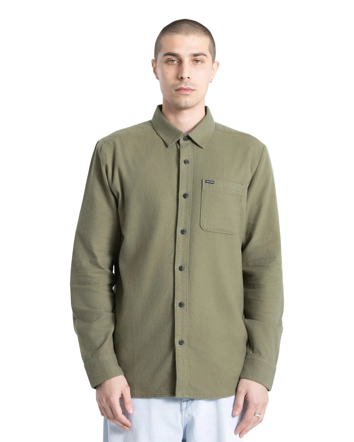 VOLCOM Caden Long Sleeve Button Up Dark Olive Men's Long Sleeve Button Up Shirts Volcom