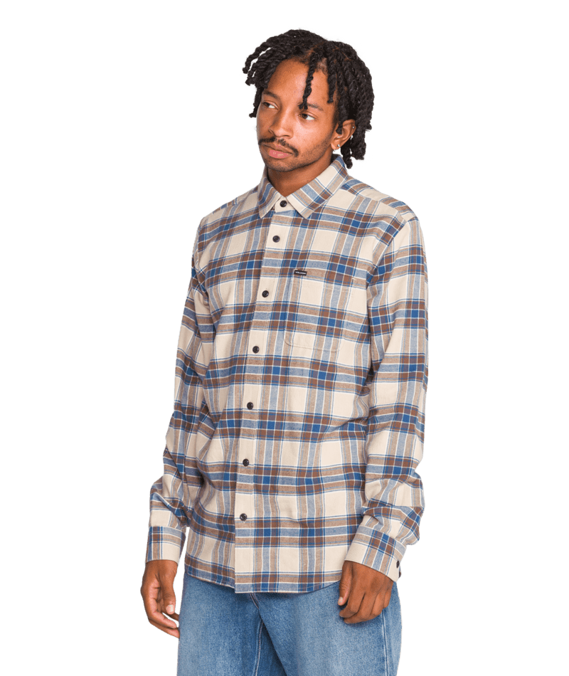 VOLCOM Caden Plaid Long Sleeve Button Up Light Khaki Men's Long Sleeve Button Up Shirts Volcom