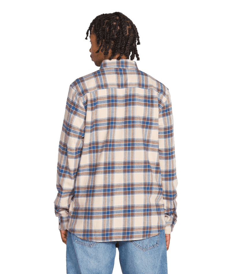 VOLCOM Caden Plaid Long Sleeve Button Up Light Khaki Men's Long Sleeve Button Up Shirts Volcom