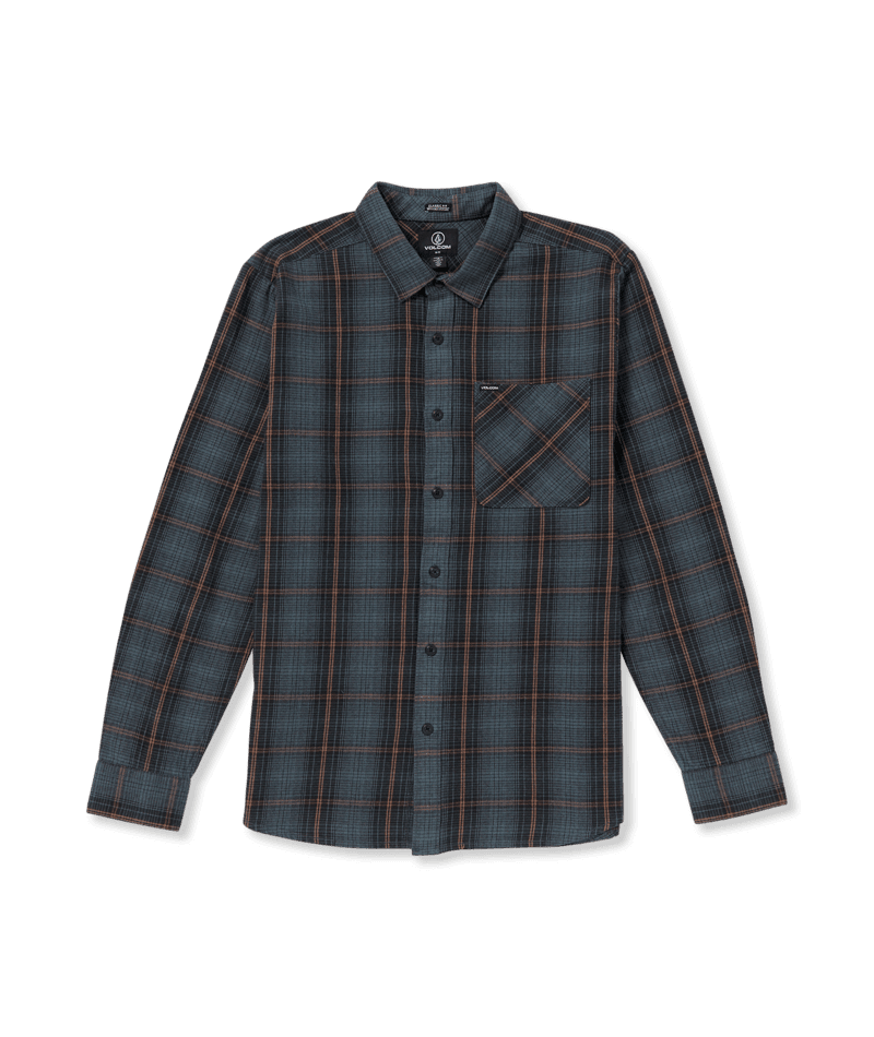 VOLCOM Heavy Twills Long Sleeve Flannel Dark Slate Men's Long Sleeve Button Up Shirts Volcom 