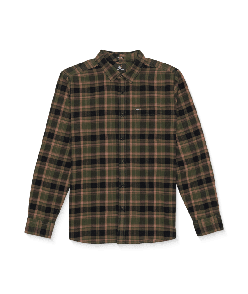 VOLCOM Caden Plaid Long Sleeve Shirt Squadron Green Men's Long Sleeve Button Up Shirts Volcom