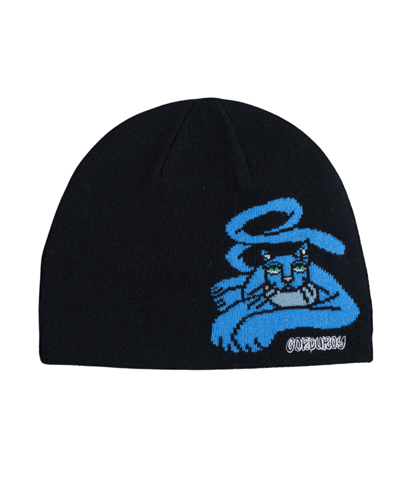 CORDUROY Blue Cat By Jamie Lynn Skully Black Men's Beanies Corduroy