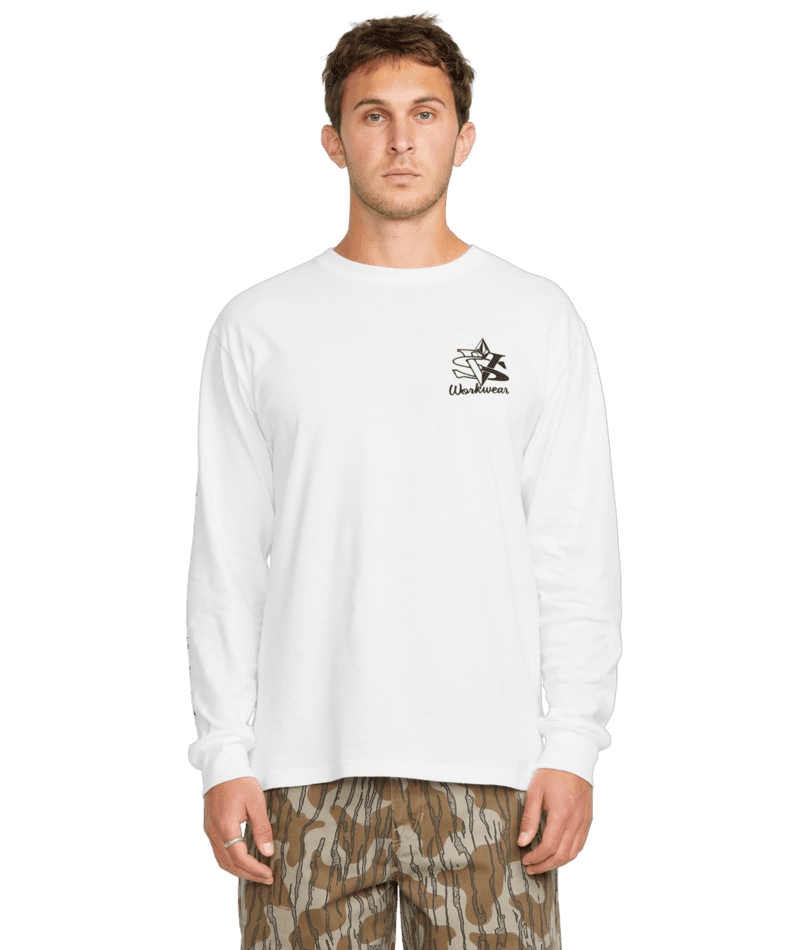VOLCOM Workwear Excavator Long Sleeve T-Shirt White Men's Long Sleeve T-Shirts Volcom