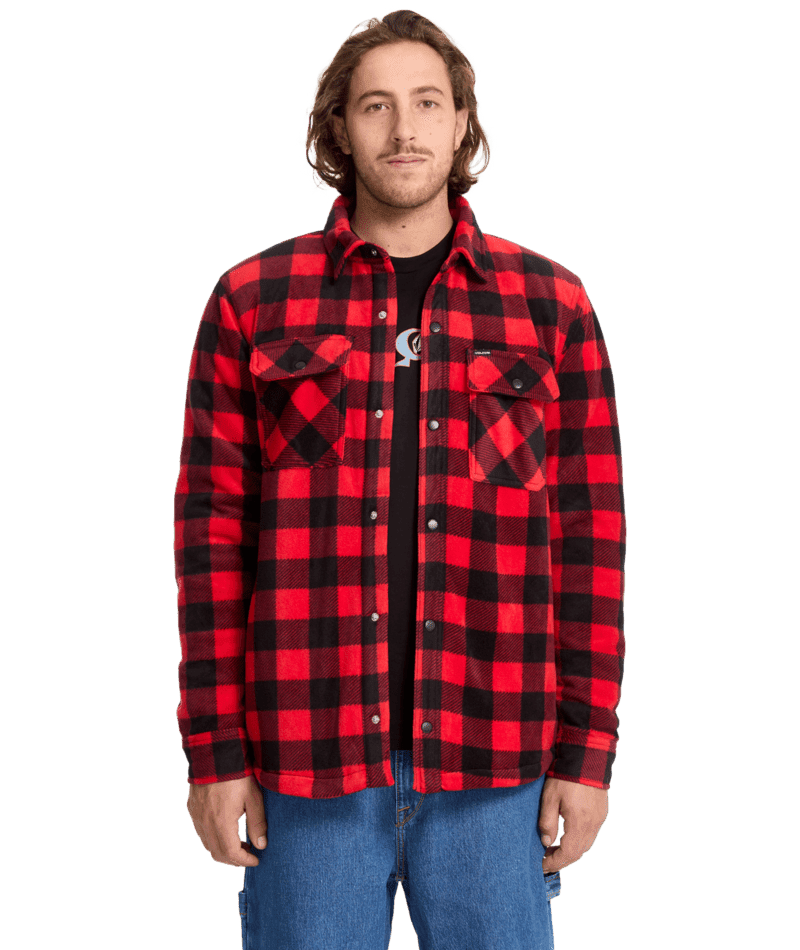 VOLCOM Bowered Fleece Button Up Lifeguard Red Men's Street Jackets Volcom