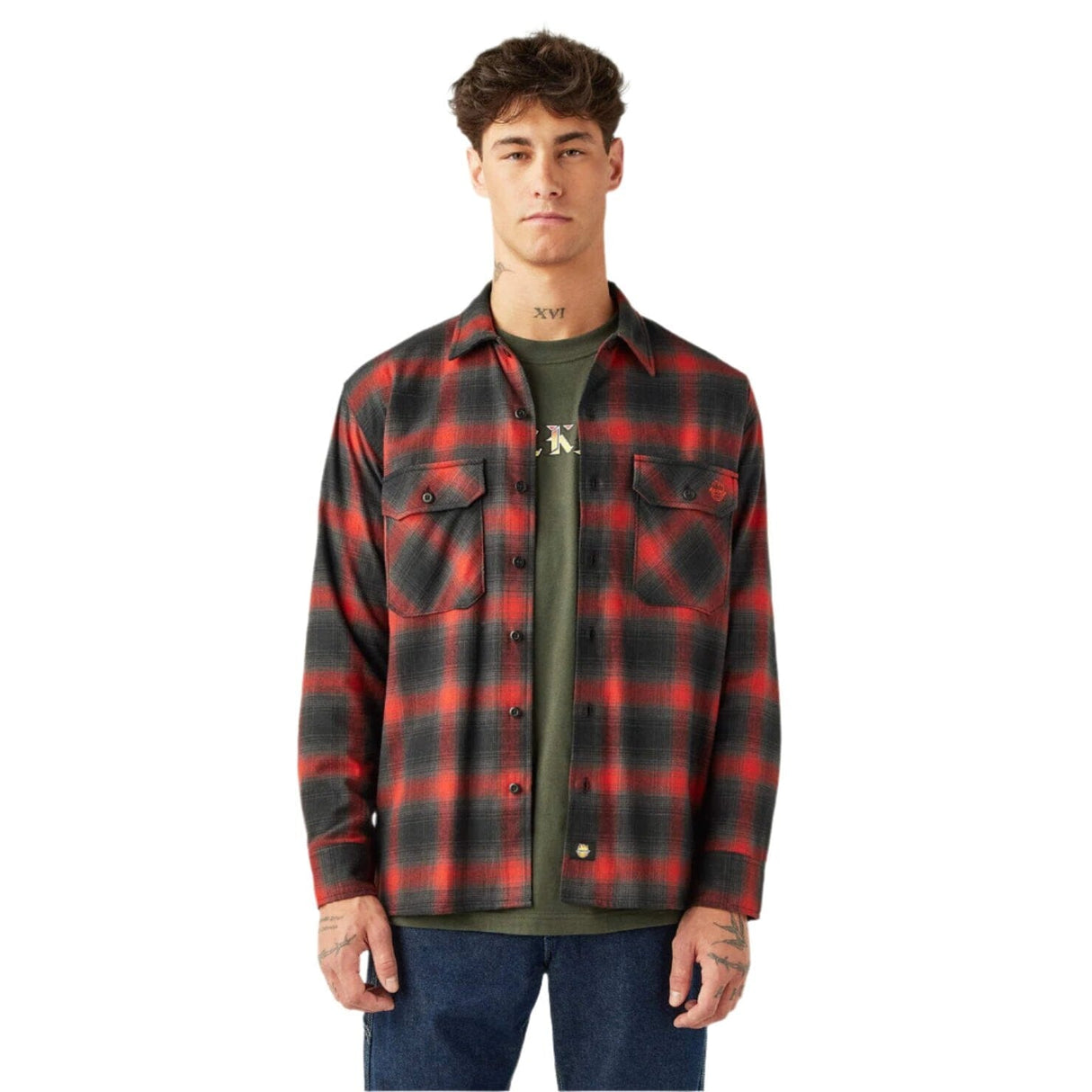 DICKIES X Spitfire Flannel Shirt Red Ochre Men's Long Sleeve Button Up Shirts Dickies