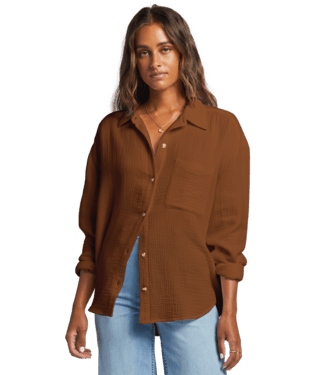 BILLABONG Women's Right On Long Sleeve Shirt Toasted Coconut Women's Flannels and Button Ups Billabong 
