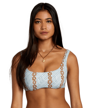 RVCA Women's Micro Magic Cutout Reversible Bra Bikini Top Shale Women's Bikini Tops RVCA