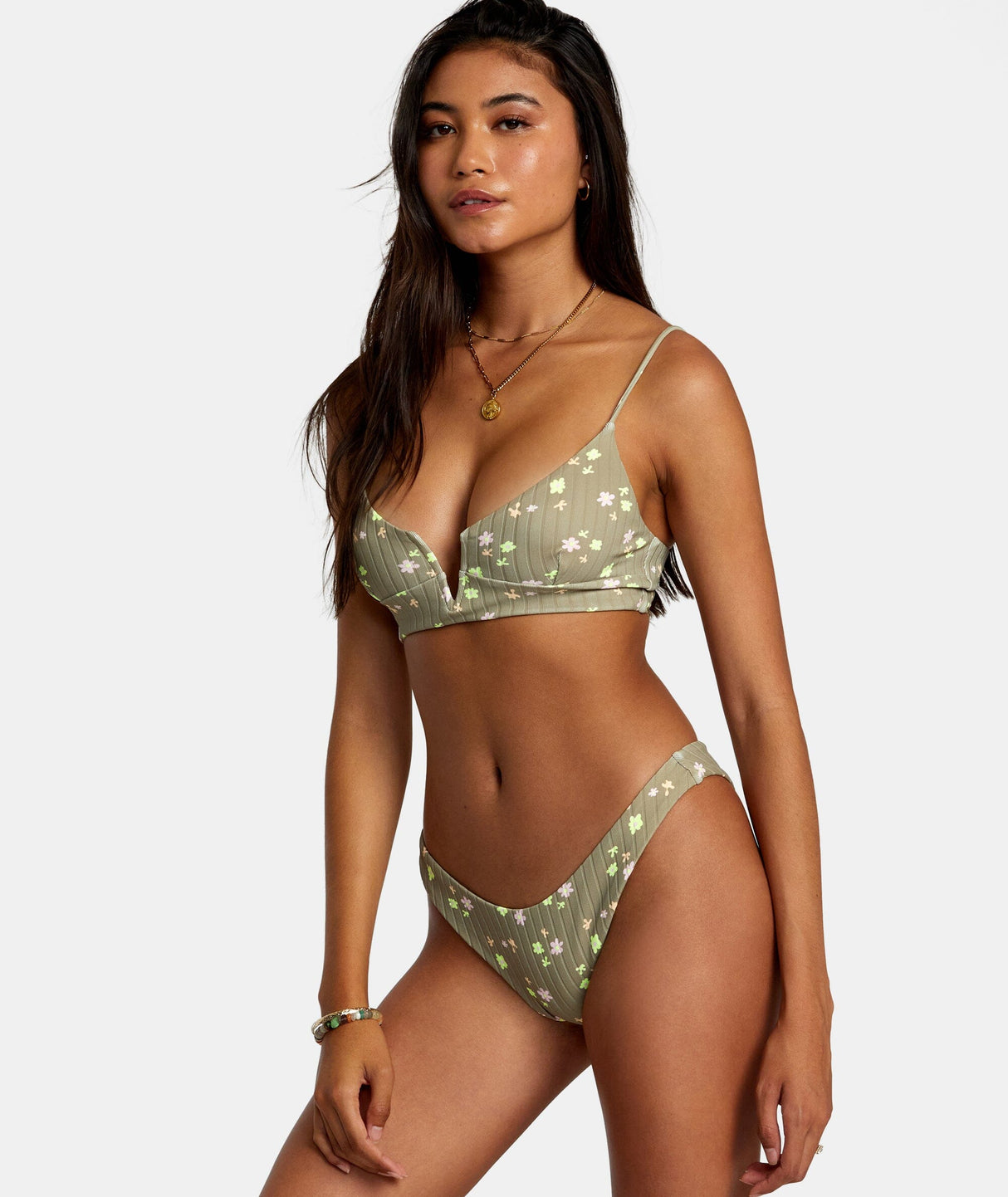 RVCA Women's Decoupage High Leg Bikini Bottom Aloe Women's Bikini Bottoms RVCA