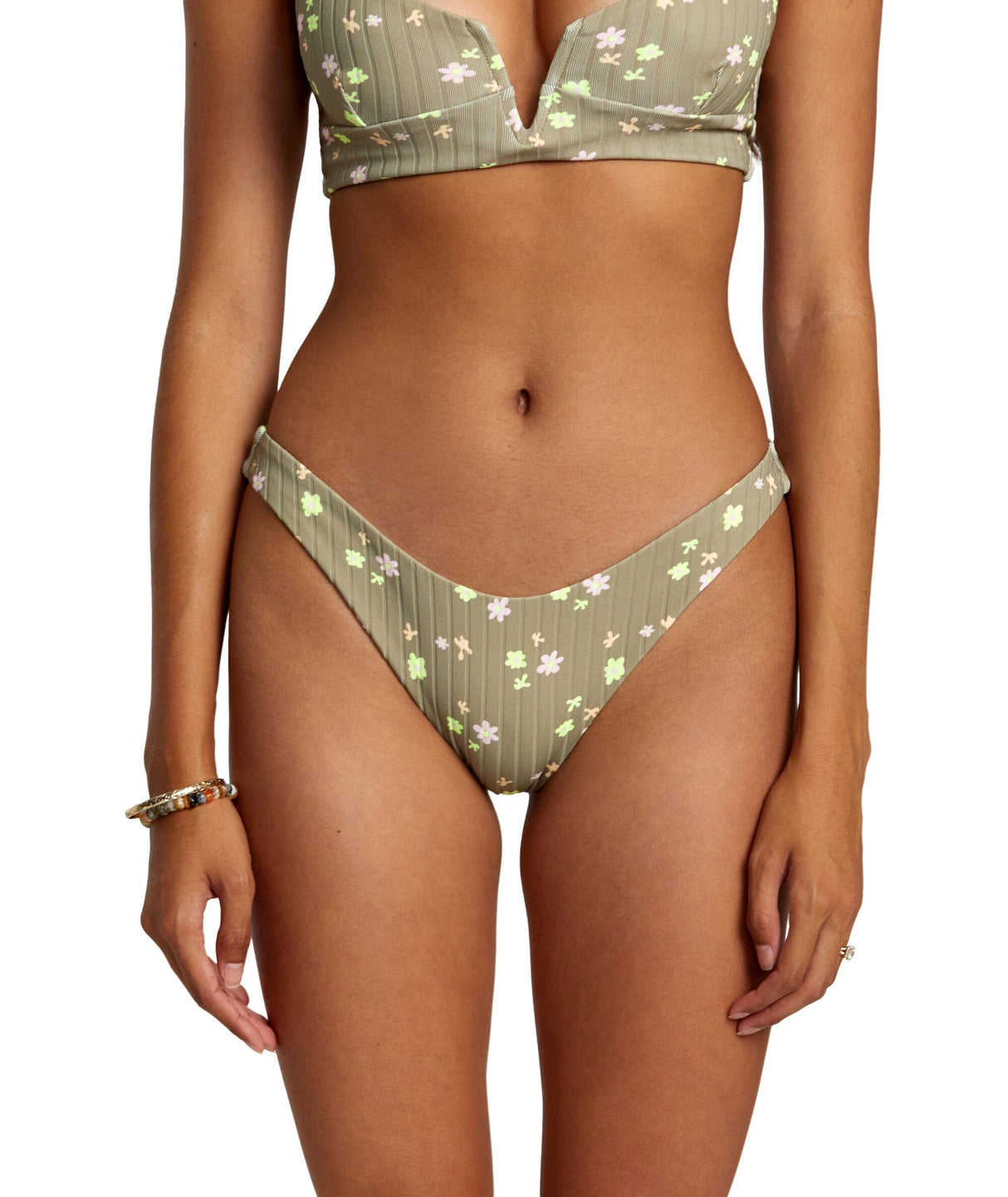 RVCA Women's Decoupage High Leg Bikini Bottom Aloe Women's Bikini Bottoms RVCA