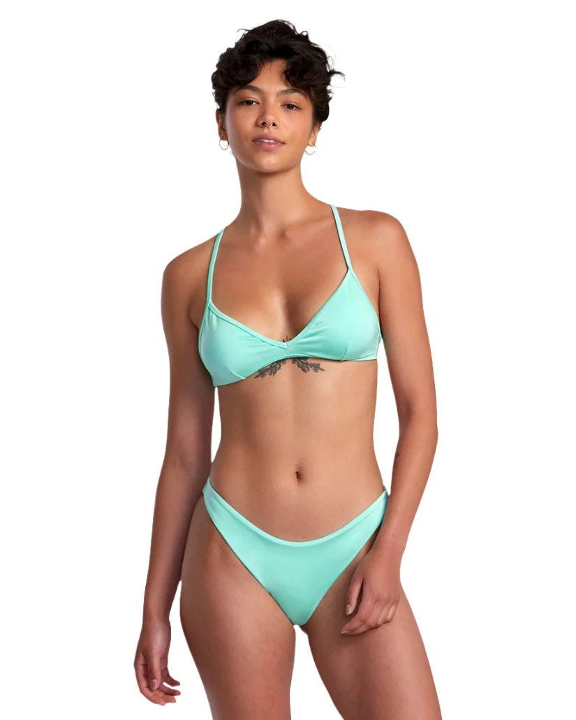 RVCA Women's Solid Shimmer High Leg French Bikini Bottoms Ice Green Women's Bikini Bottoms RVCA
