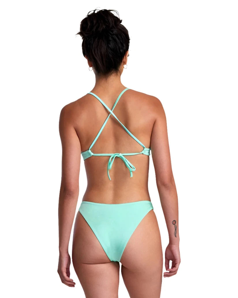 RVCA Women's Solid Shimmer High Leg French Bikini Bottoms Ice Green Women's Bikini Bottoms RVCA