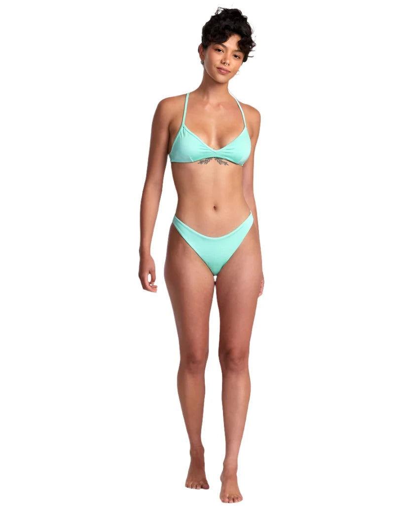 RVCA Women's Solid Shimmer High Leg French Bikini Bottoms Ice Green Women's Bikini Bottoms RVCA