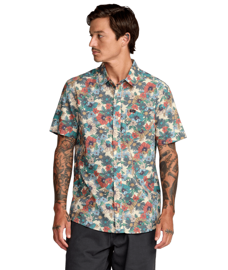 RVCA Botanical Short Sleeve Button Up Ceramic Men's Short Sleeve Button Up Shirts RVCA