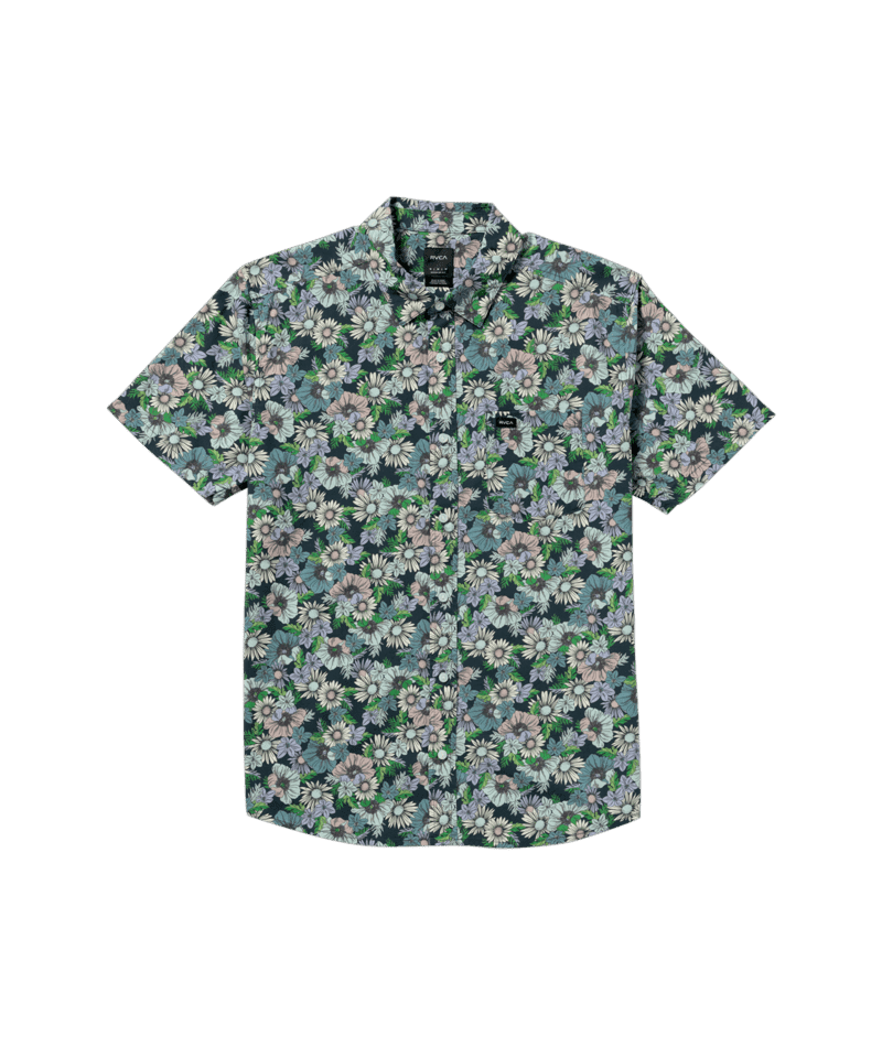 RVCA Botanical Short Sleeve Button Up Garage Blue Men's Short Sleeve Button Up Shirts RVCA