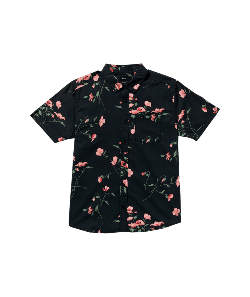 RVCA Botanical Short Sleeve Button Up Pirate Black Men's Short Sleeve Button Up Shirts RVCA