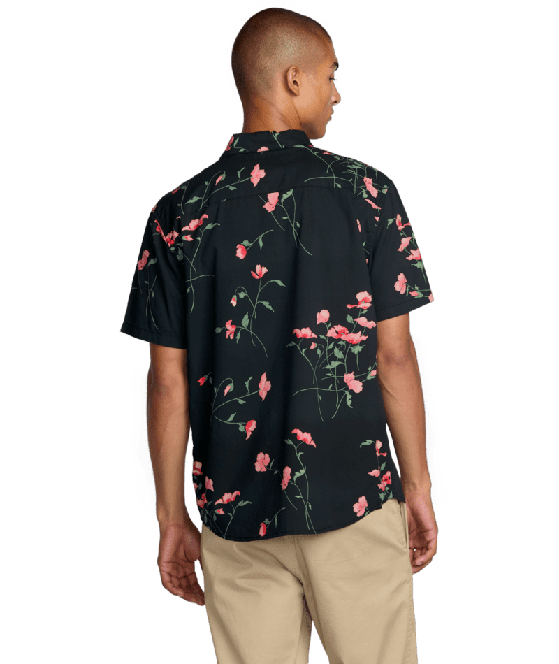 RVCA Botanical Short Sleeve Button Up Pirate Black Men's Short Sleeve Button Up Shirts RVCA