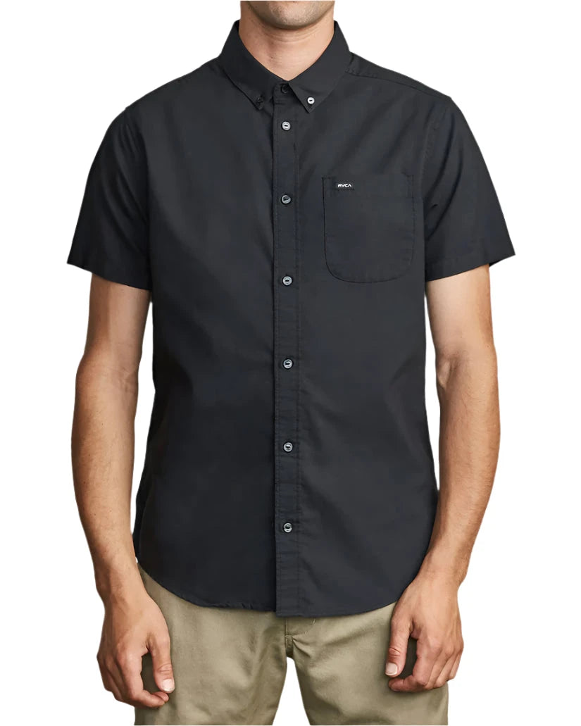 RVCA Thatll Do Stretch Short Sleeve Button Up Shirt Black Men's Short Sleeve Button Up Shirts RVCA