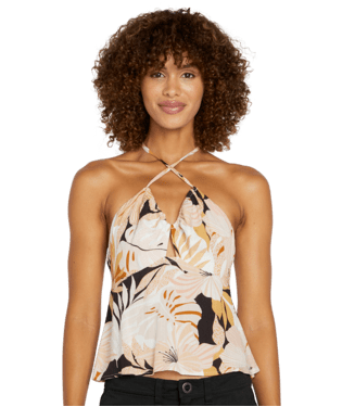 VOLCOM Women's Let's Luau Cami Top Vintage Black Women's Tank Tops and Halter Tops Volcom