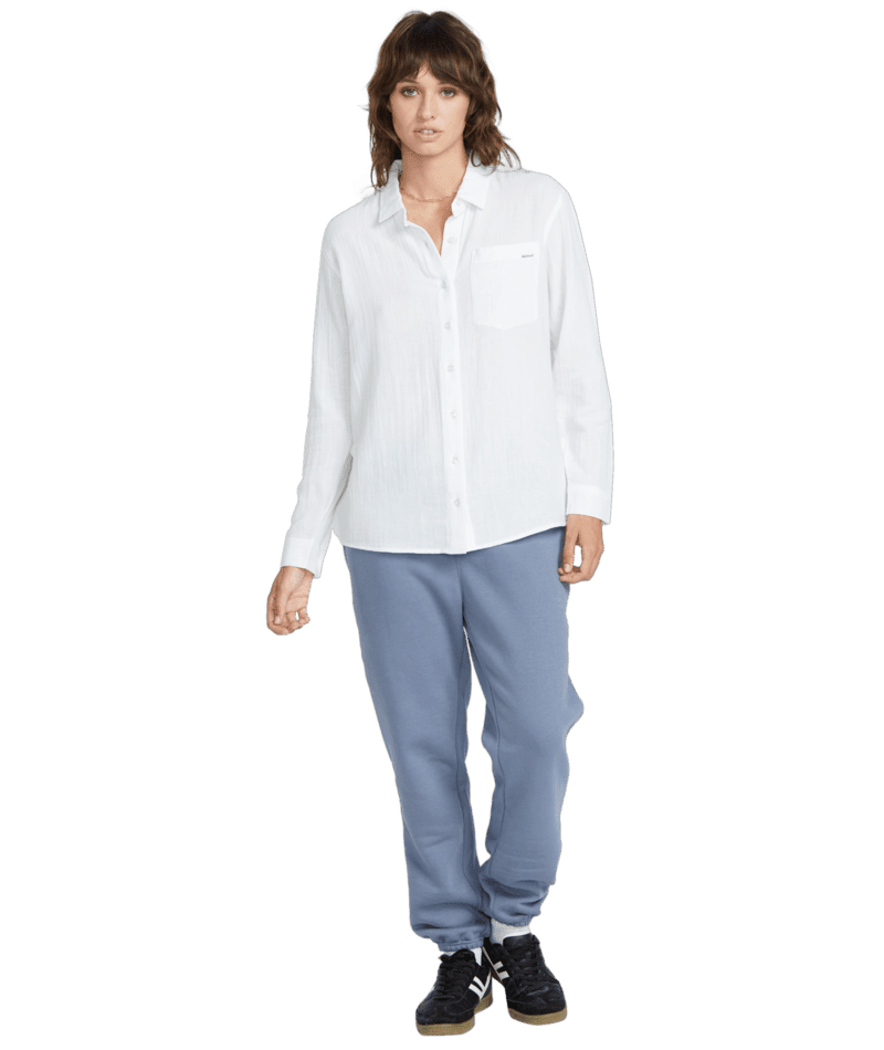VOLCOM Women's Lived In Lounge Button Up Long Sleeve White Women's Flannels and Button Ups Volcom