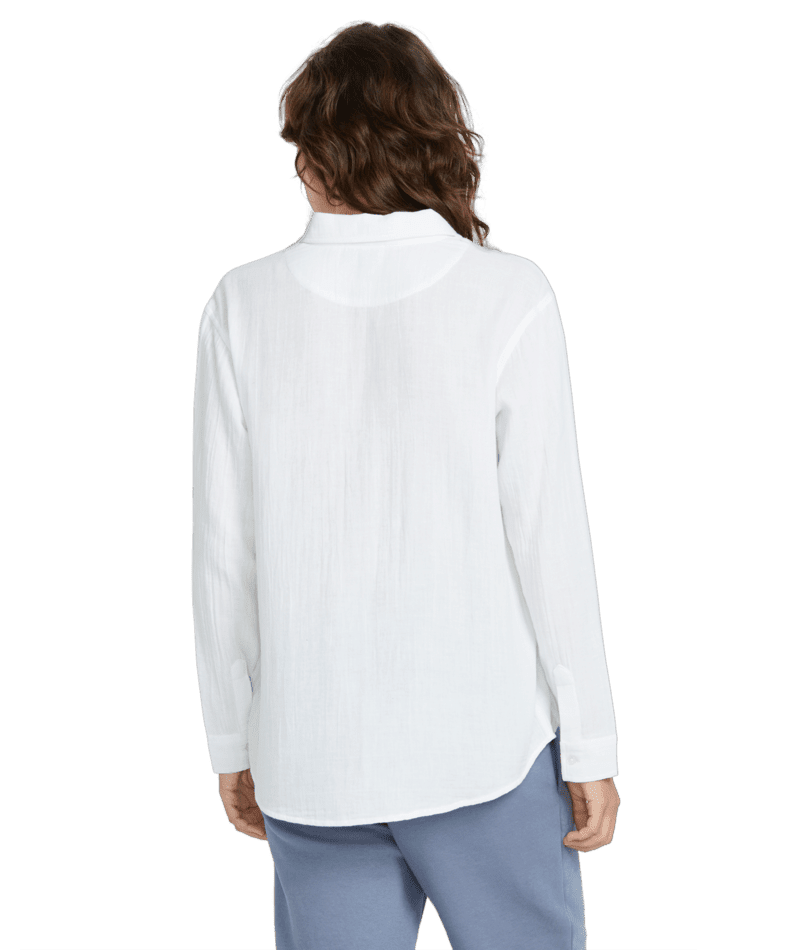 VOLCOM Women's Lived In Lounge Button Up Long Sleeve White Women's Flannels and Button Ups Volcom