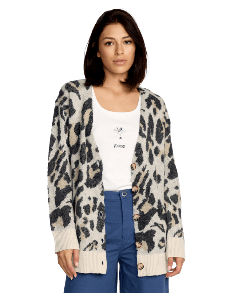 VOLCOM Women's Wylding Out Cardigan Animal Print Women's Sweaters Volcom