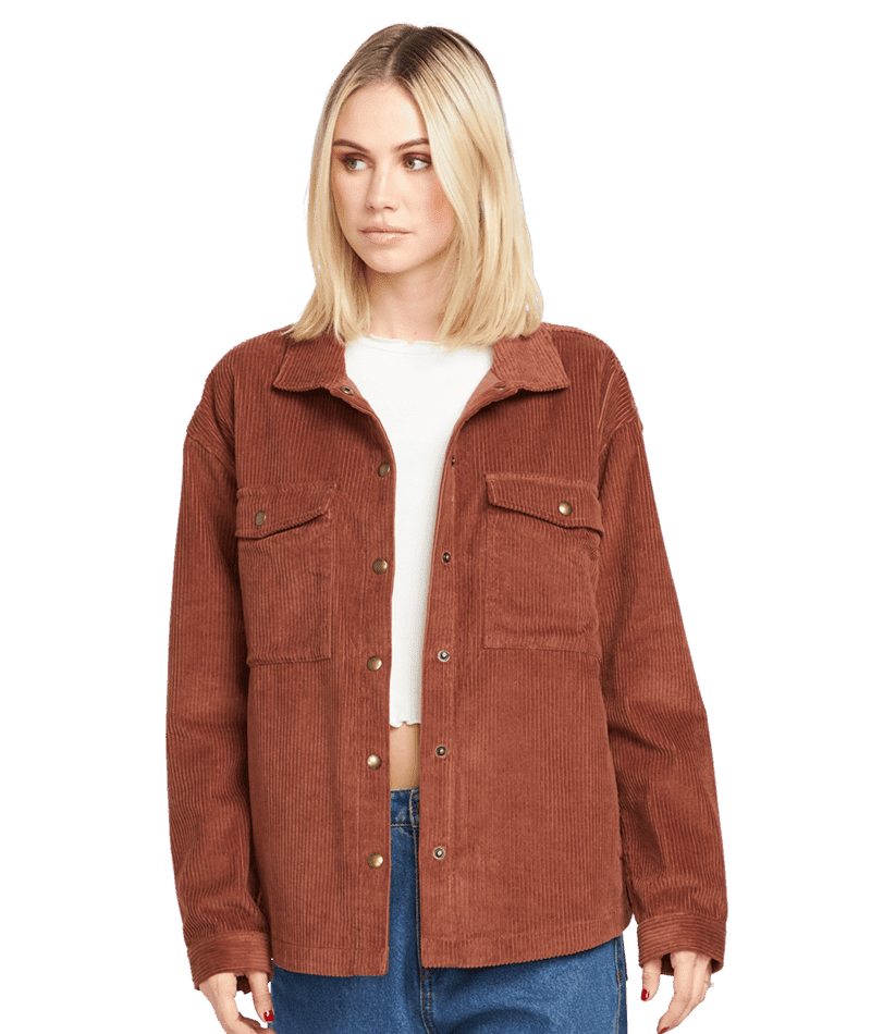 VOLCOM Women's Power Chord Shacket Chestnut Brown Women's Street Jackets Volcom