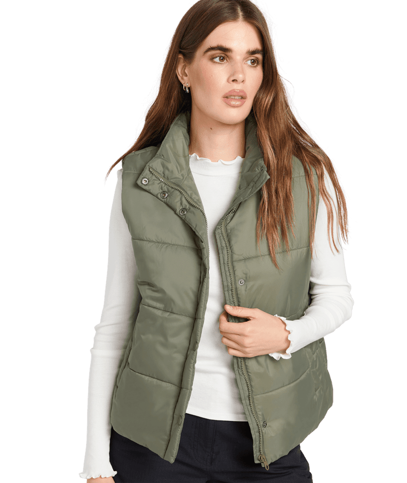 VOLCOM Women's Puff It Vest Army Green Combo Women's Vests Volcom