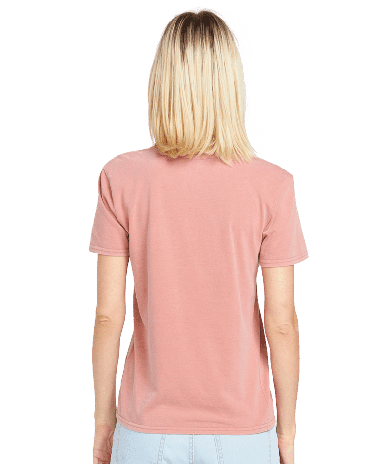 VOLCOM Women's Solid Stone Embroidered T-Shirt Mauve Rose Men's Short Sleeve T-Shirts Volcom