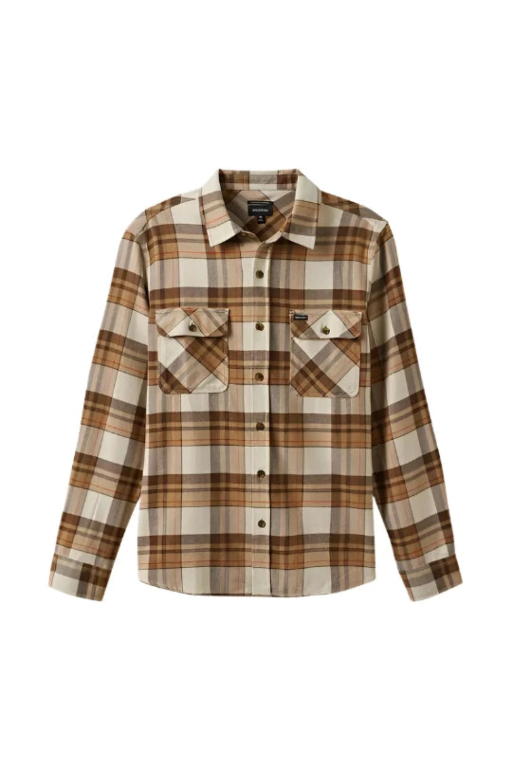 BRIXTON Bowery Flannel Shirt Whitecap/Pinecone Brown/Burro Men's Long Sleeve Button Up Shirts Brixton