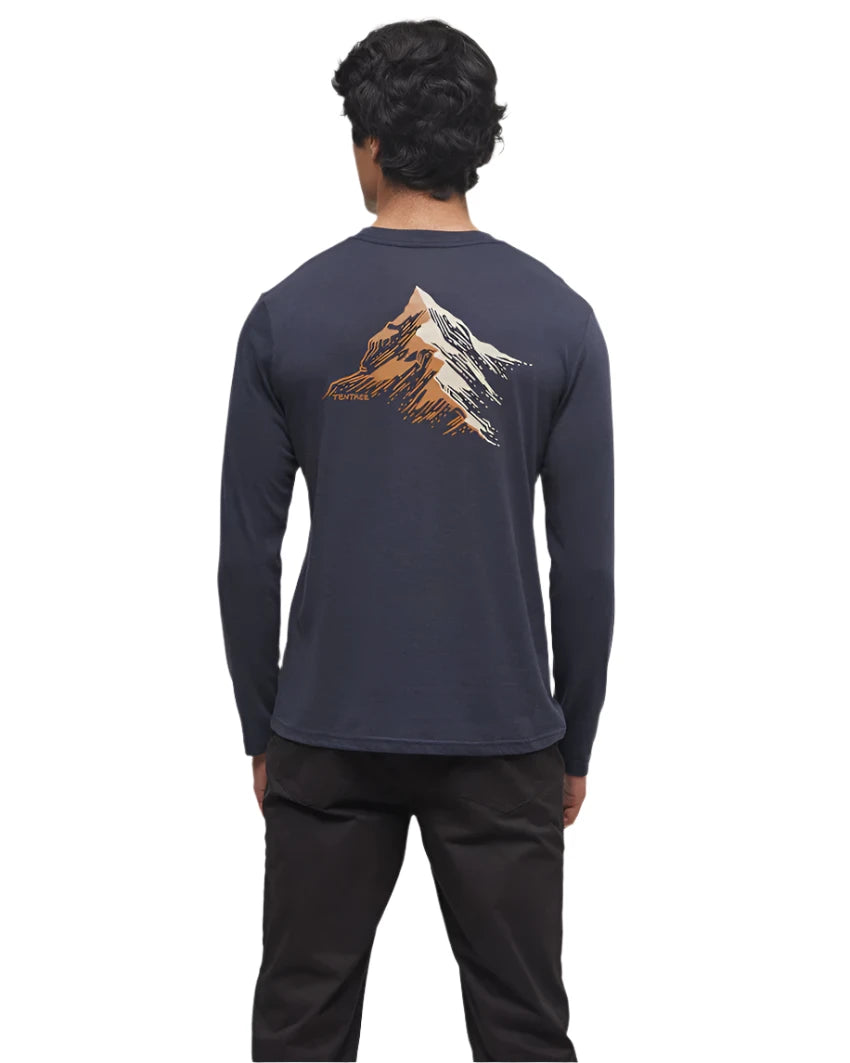 TENTREE Contrast Peaks Long Sleeve T-Shirt Midnight Blue/Pale Oak Men's Long Sleeve T-Shirts Tentree