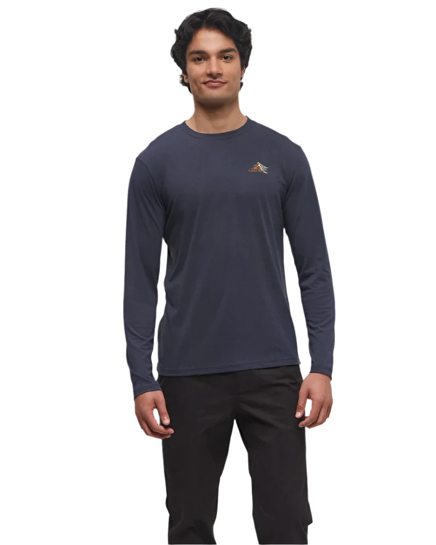 TENTREE Contrast Peaks Long Sleeve T-Shirt Midnight Blue/Pale Oak Men's Long Sleeve T-Shirts Tentree