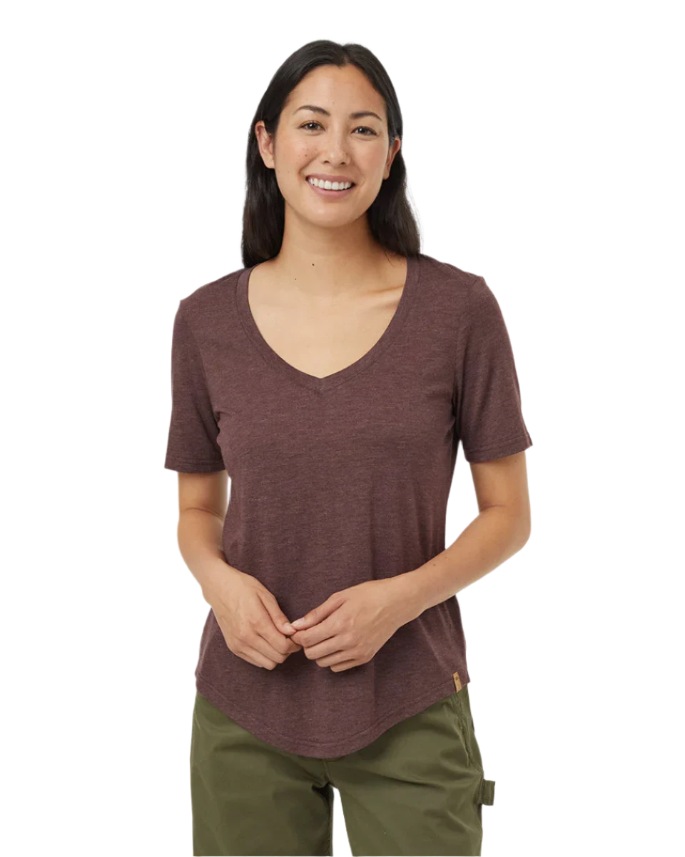 TENTREE Women's TreeBlend V-Neck T-Shirt Deep Mahogany Heather Women's Short Sleeve T-Shirts Tentree