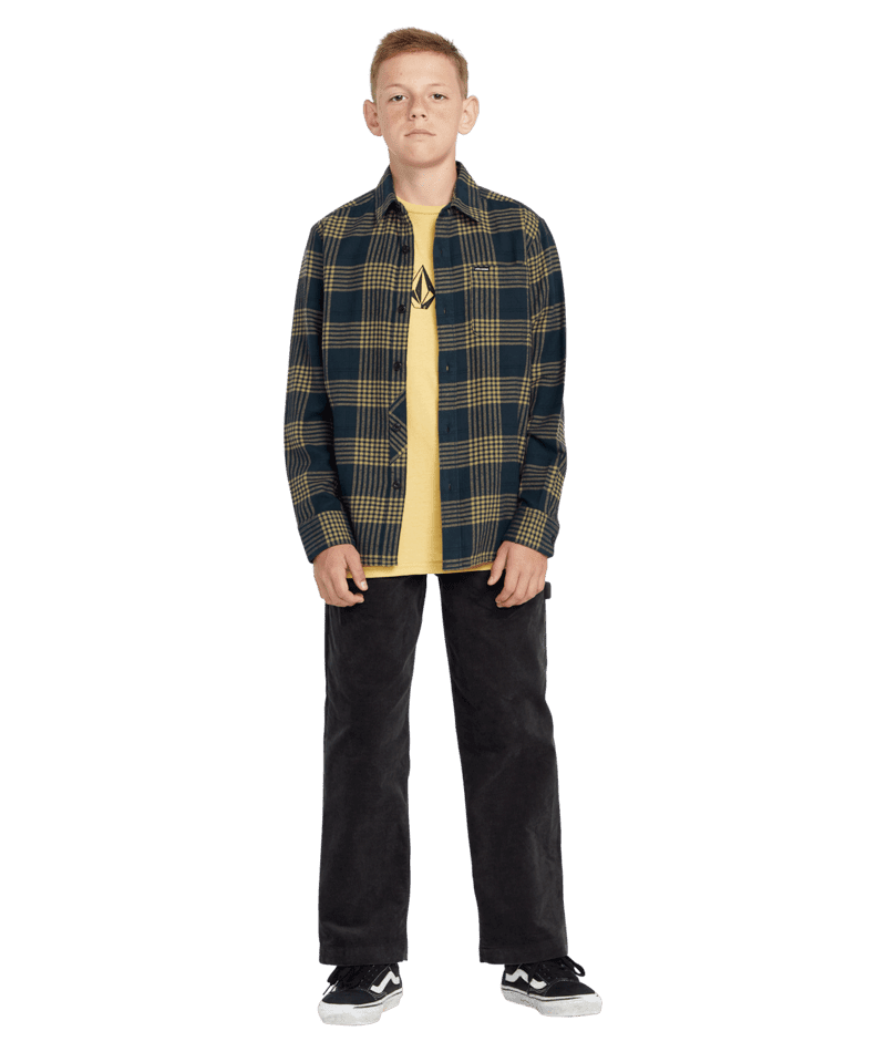 VOLCOM Boy's Caden Long Sleeve Plaid Flannel Button Up Navy Boy's Long Sleeve Button Ups Volcom
