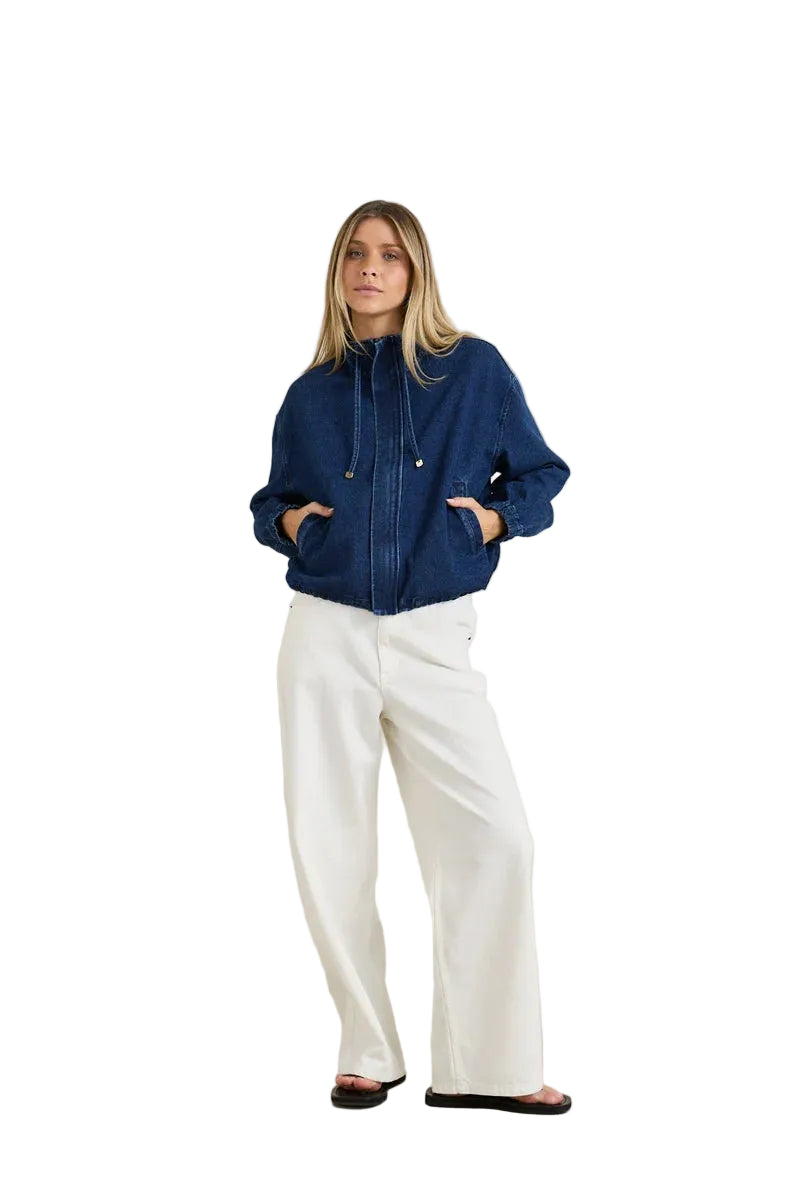 RHYTHM Women's Juna Denim Funnel Jacket Dark Blue Wash Women's Street Jackets Rhythm