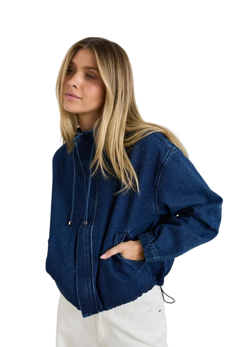 RHYTHM Women's Juna Denim Funnel Jacket Dark Blue Wash Women's Street Jackets Rhythm