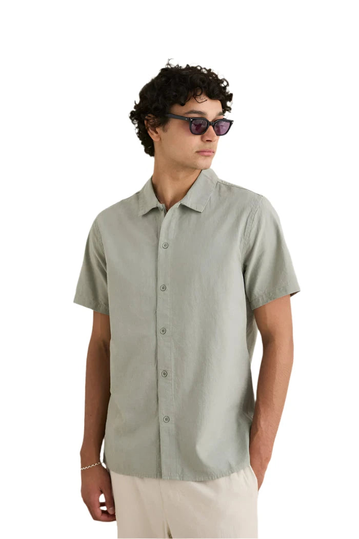 RHYTHM Classic Linen Short Sleeve Button-Up Shirt Seafoam Men's Short Sleeve Button Up Shirts Rhythm