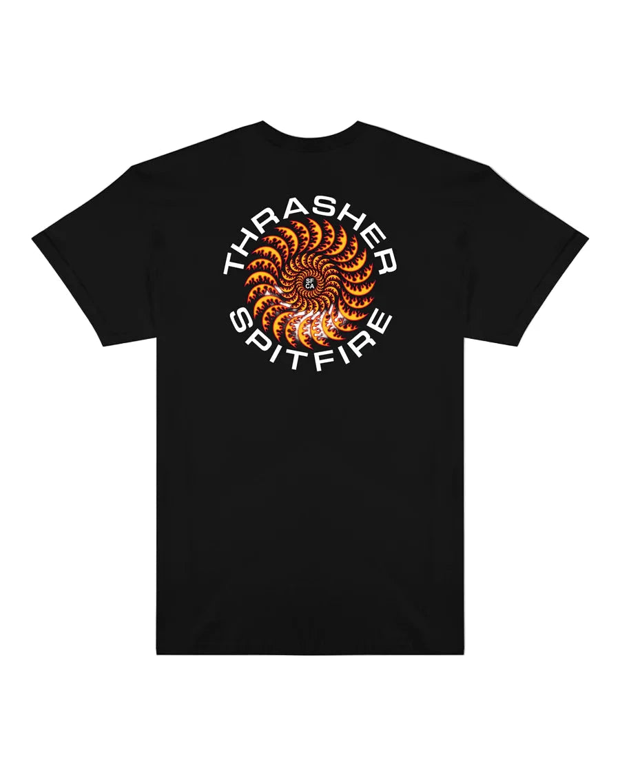 THRASHER Spitfire X Thrasher Classic Swirl T-Shirt Black Men's Short Sleeve T-Shirts Thrasher