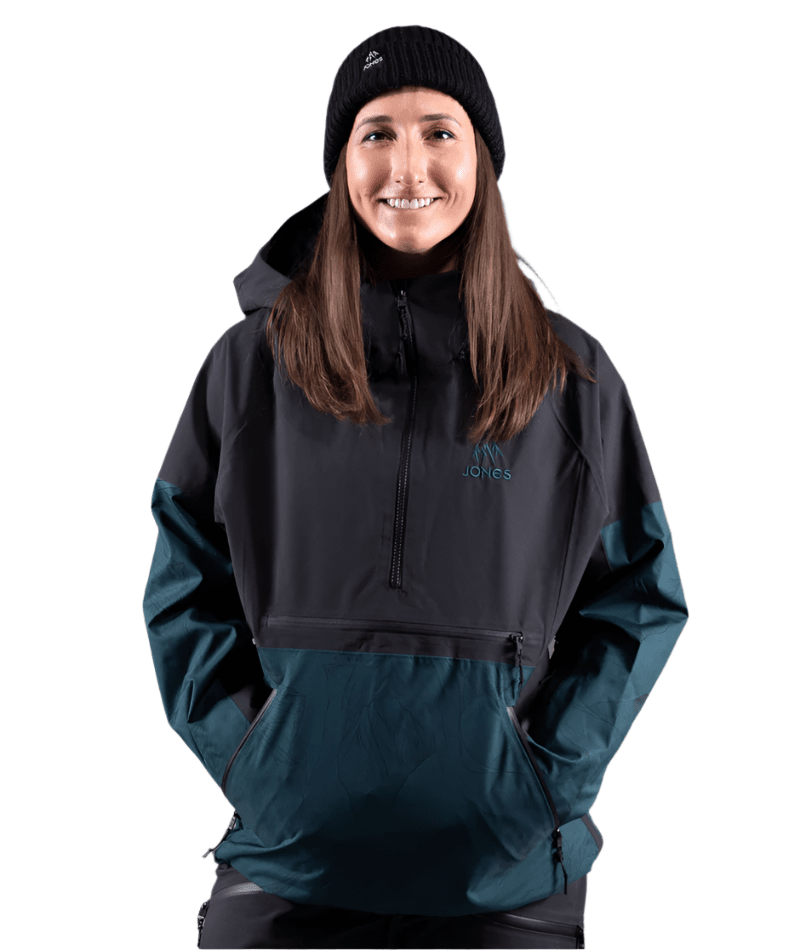 JONES Women's MTN Surf Recycled Anorak Snowboard Jacket Pacific Teal 2025 Women's Snow Jackets Jones Snowboards