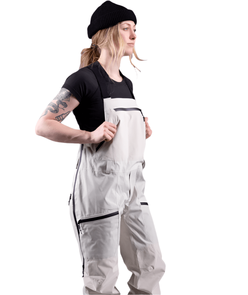 JONES Women's MTN Surf Recycled Bib Snowboard Pants Smoke Grey 2025 Women's Snow Bib Pants Jones Snowboards