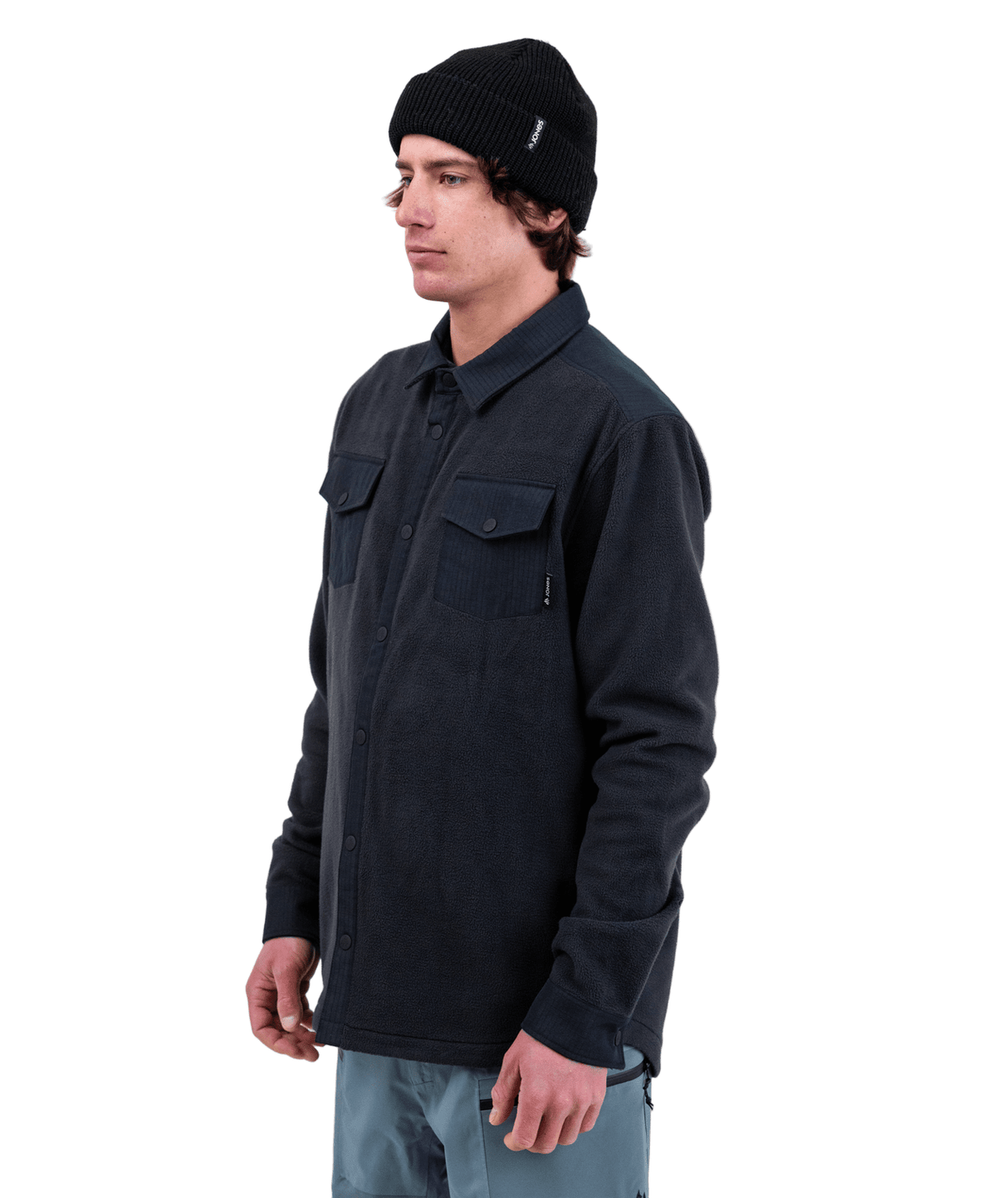 JONES December Recycled Fleece Shirt Stealth Black Men's Base Layers Jones Snowboards