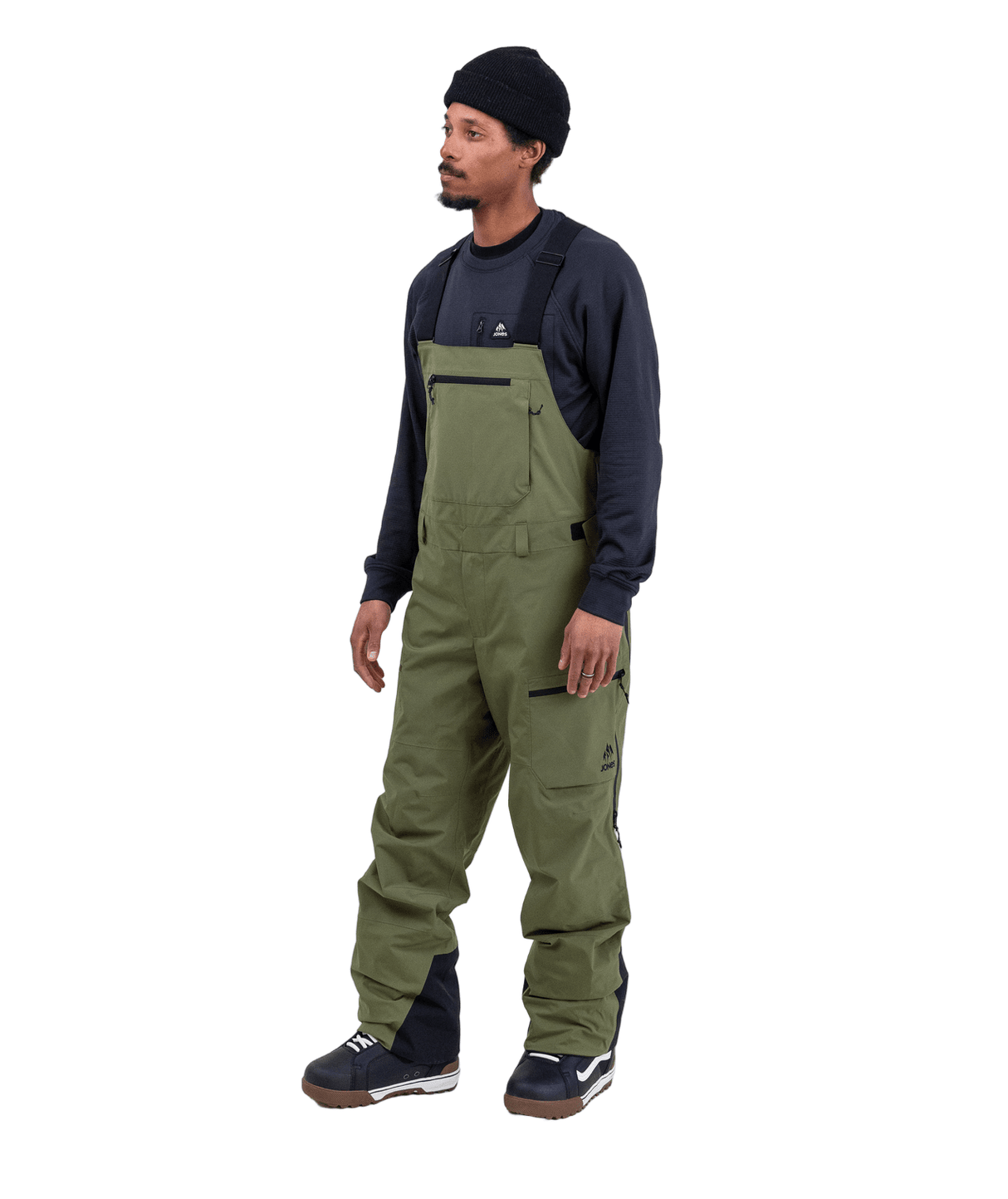 JONES MTN Surf Recycled Bib Snow Pants Moss Green 2026 Men's Snow Bib Pants Jones Snowboards