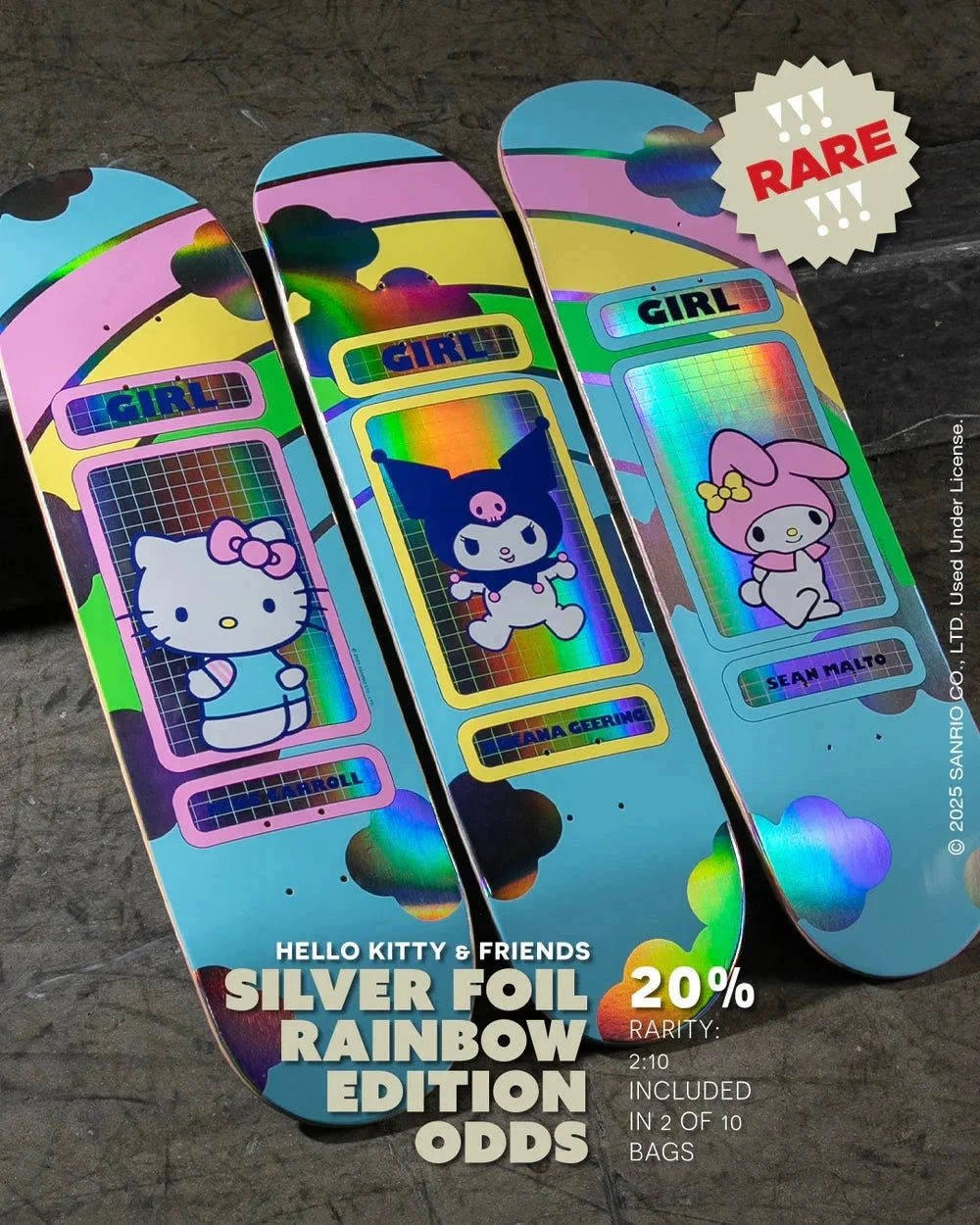 GIRL Hello Kitty & Friends Rainbow Blind Bag Malto 8.25 Skateboard Deck Skateboard Decks Girl
